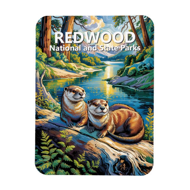 Redwood National Park Animal Otters Van Gogh Style Magnet (Vertikal)