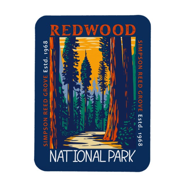 Redwood National Park California Retro Distress Magnet (Vertikal)
