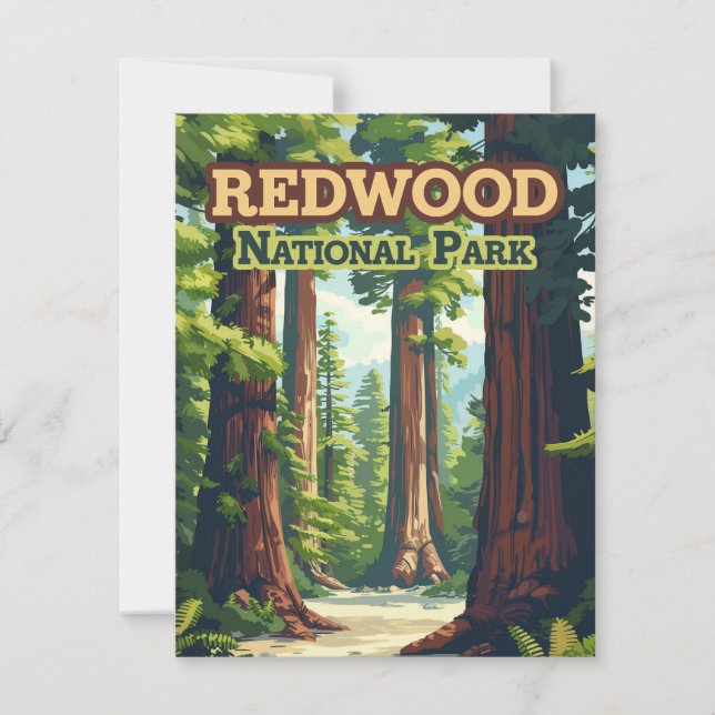Redwood National Park California Träd Retro Card (Framsida)