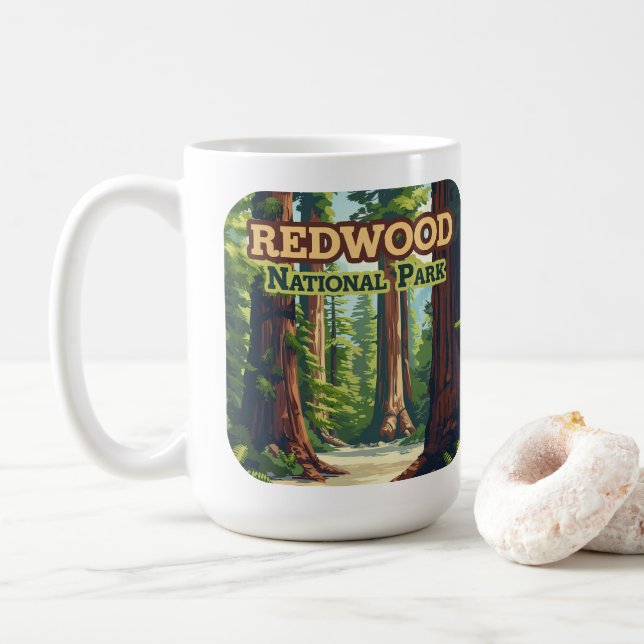 Redwood National Park California Träd Retro Kaffemugg (Med munk)