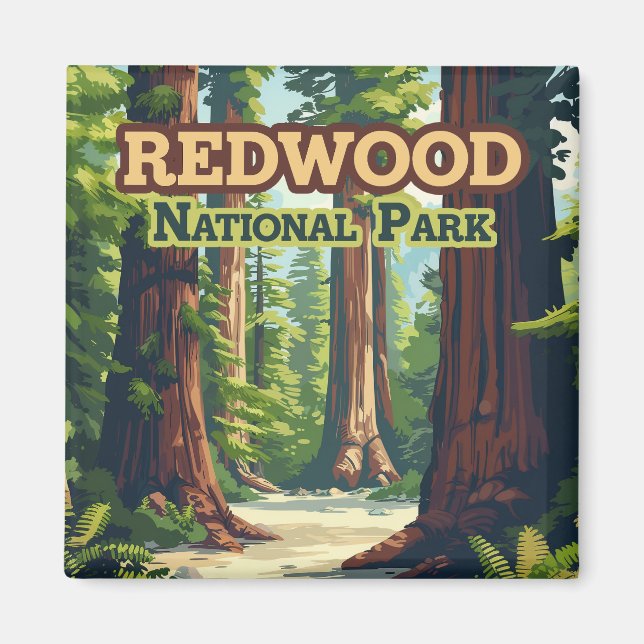 Redwood National Park California Träd Retro Magnet (Framsidan)