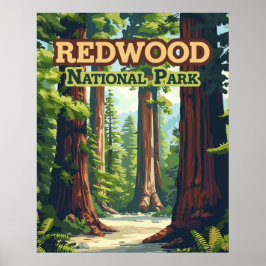 Redwood National Park California Träd Retro Poster