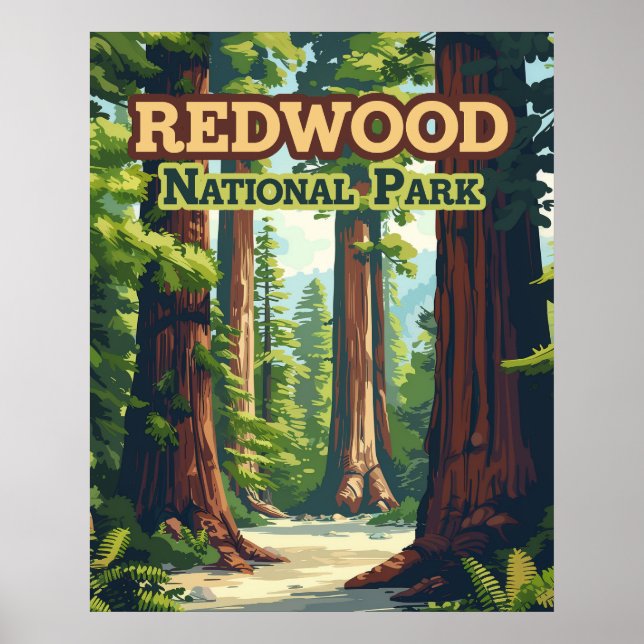 Redwood National Park California Träd Retro Poster (Framsidan)