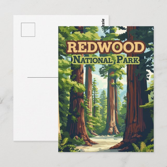 Redwood National Park California Träd Retro Vykort (Fram/baksida)