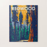 Redwood National Park California Vintage Pussel<br><div class="desc">Färgvektorteckningens design. Parken skyddar stora prairier,  ekskogar,  vild floder och 40 sjömil hårt kusten.</div>