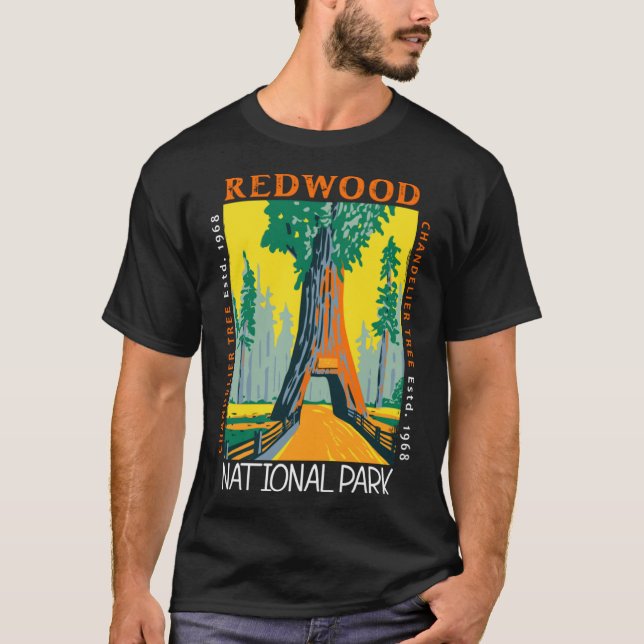Redwood National Park Chandelier Träd Distress V T Shirt (Framsida)