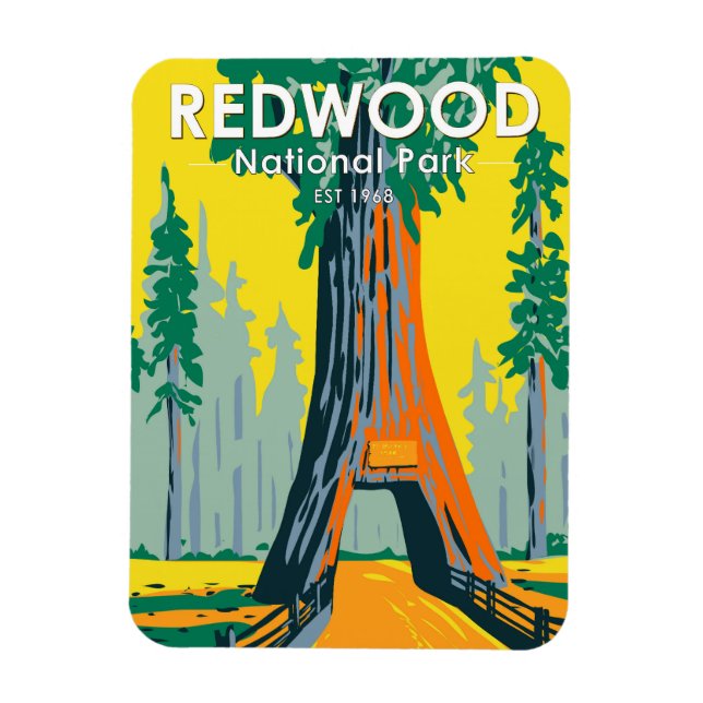 Redwood National Park Chandelier Träd Vintage Magnet (Vertikal)