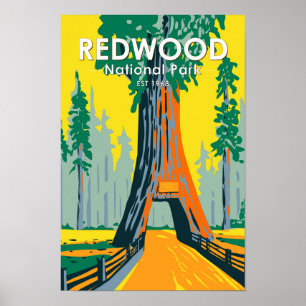 Redwood National Park Chandelier Träd Vintage Poster