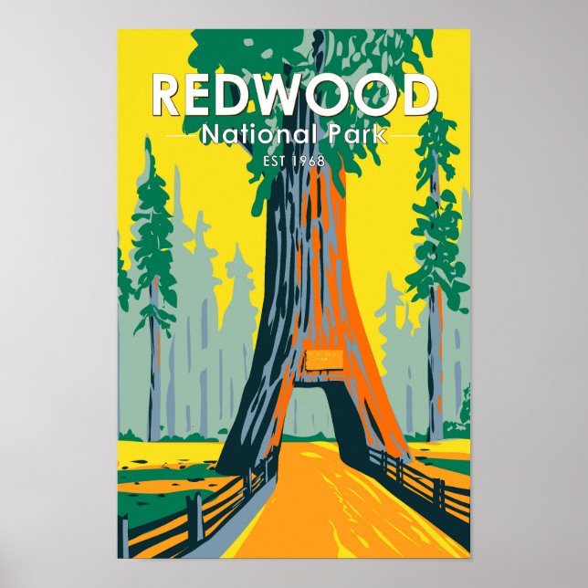 Redwood National Park Chandelier Träd Vintage Poster (Framsidan)