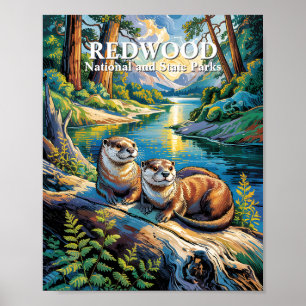 Redwood National Park Djur Uttrar Van Gogh Stil Poster