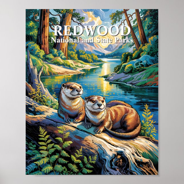 Redwood National Park Djur Uttrar Van Gogh Stil Poster (Framsidan)
