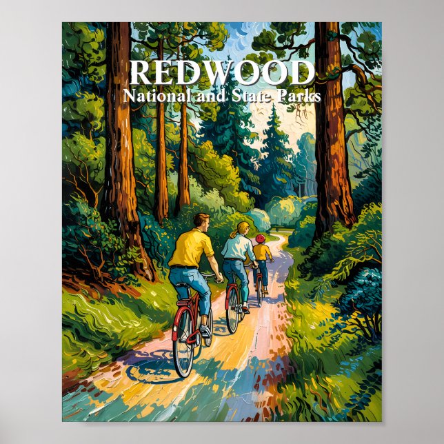 Redwood National Park Family Cycling Van Gogh Art Poster (Framsidan)