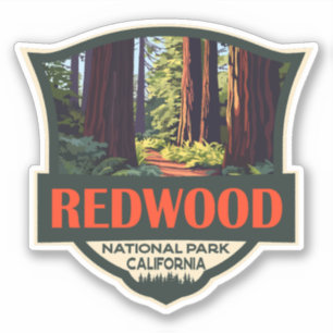 Redwood National Park Illustration Retro Badge Klistermärken