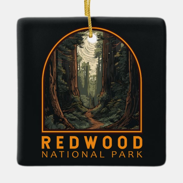 Redwood National Park Illustration Trail Vintage Julgransprydnad Keramik (Framsida)