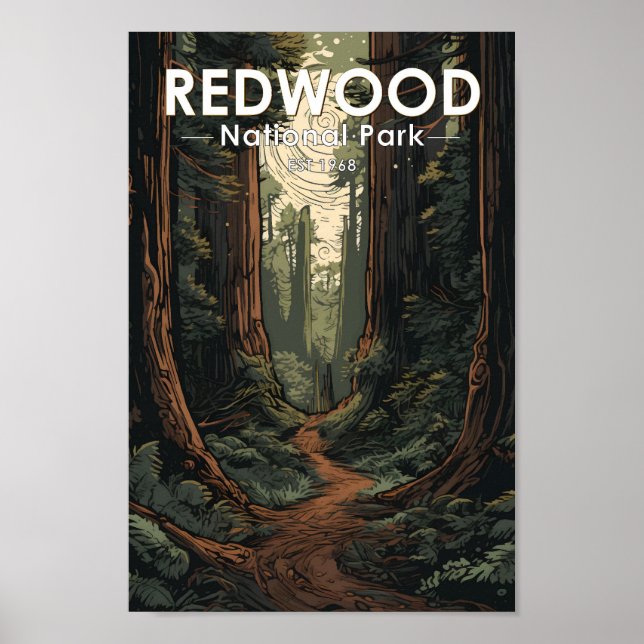 Redwood National Park Illustration Trail Vintage Poster (Framsidan)