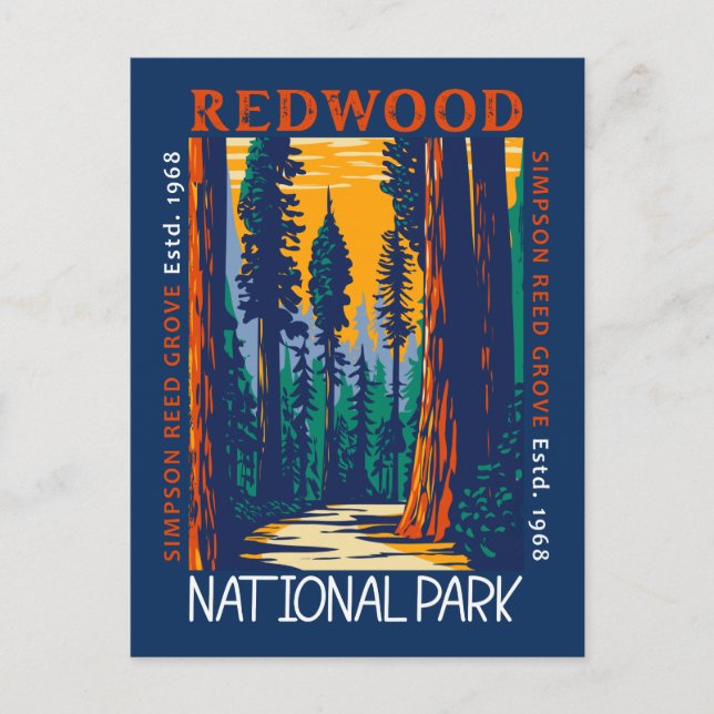 Redwood National Park Kalifornien Retro Distressed Vykort (Framsida)