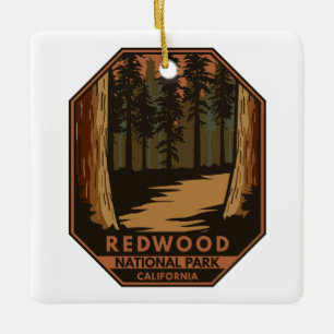 Redwood National Park Minimal Retro Emblem Julgransprydnad Keramik