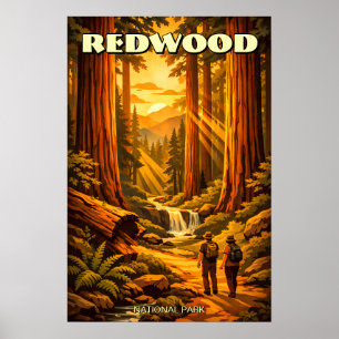 Redwood National Park Retro Art Deco Turism Poster