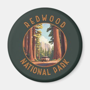 Redwood National Park Retro Distress Circle Magnet
