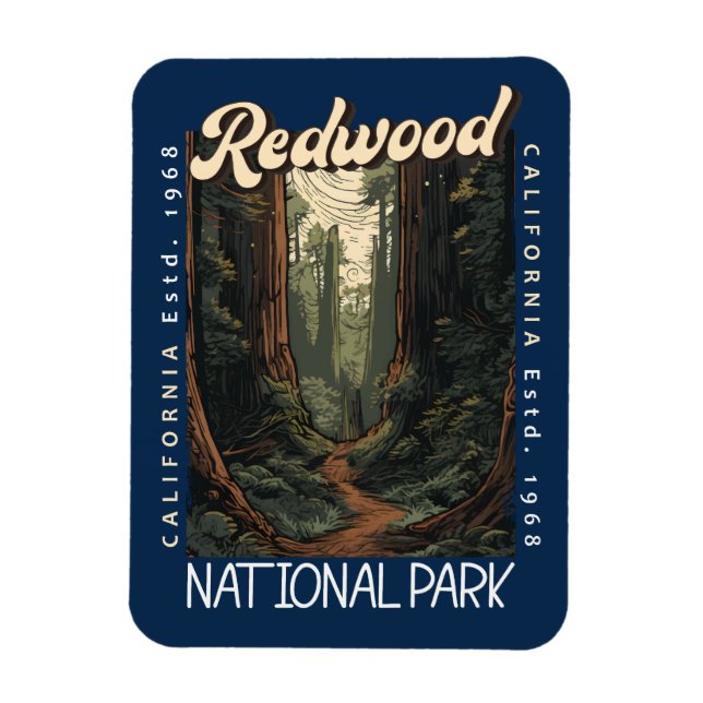 Redwood National Park Retro Distress Magnet (Vertikal)