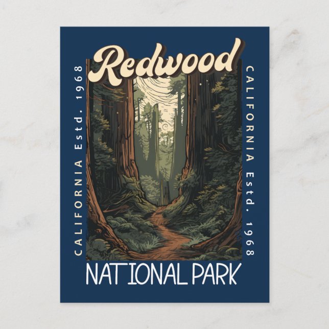Redwood National Park Retro Distressed Vykort (Framsida)