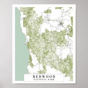 Redwood National Park Retro Street Karta Poster