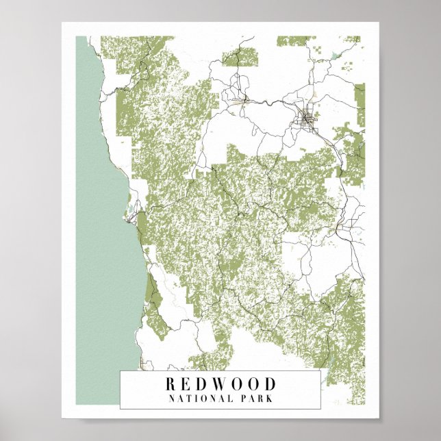 Redwood National Park Retro Street Karta Poster (Framsidan)