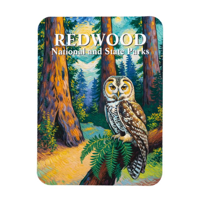Redwood National Park Skog Ugglor Van Gogh-stil Magnet (Vertikal)