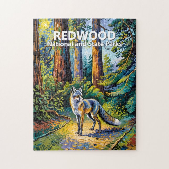 Redwood National Park Van Gogh Forest Fox Custom Pussel (Vertikal)