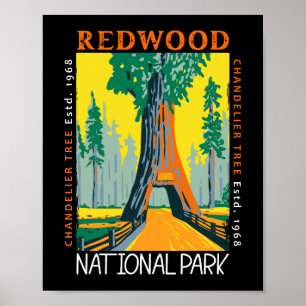 Redwood nationalpark Chandelier Träd Distress Poster