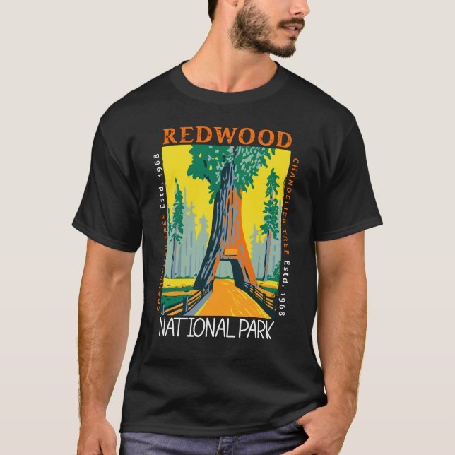 Redwood nationalpark Chandelier Träd Distress T Shirt (Framsida)