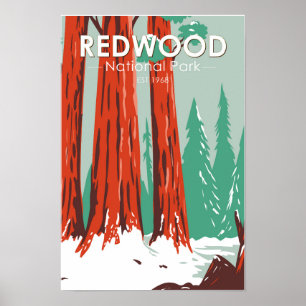 Redwood Nationalpark på vintern Kalifornien Vintag Poster