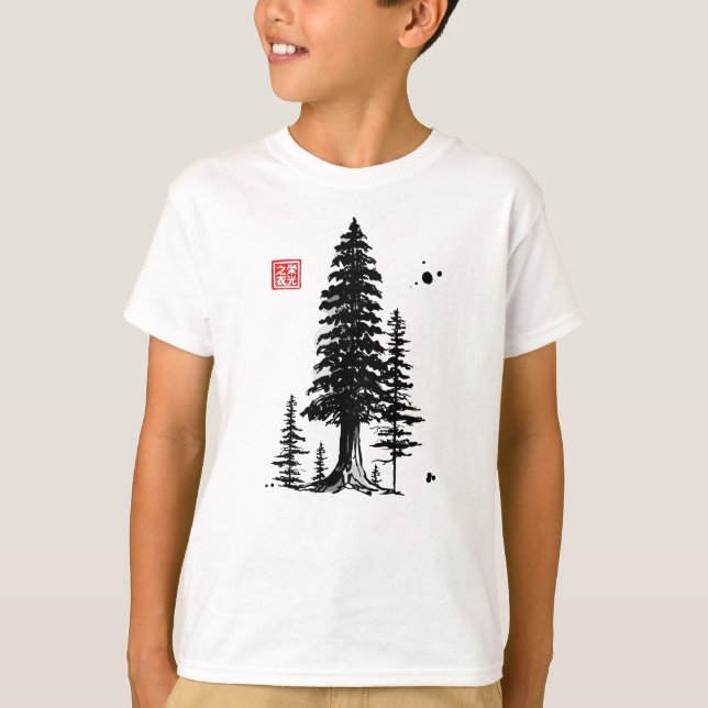 Redwood Träd Forest Sumi-e T Shirt (Framsida)