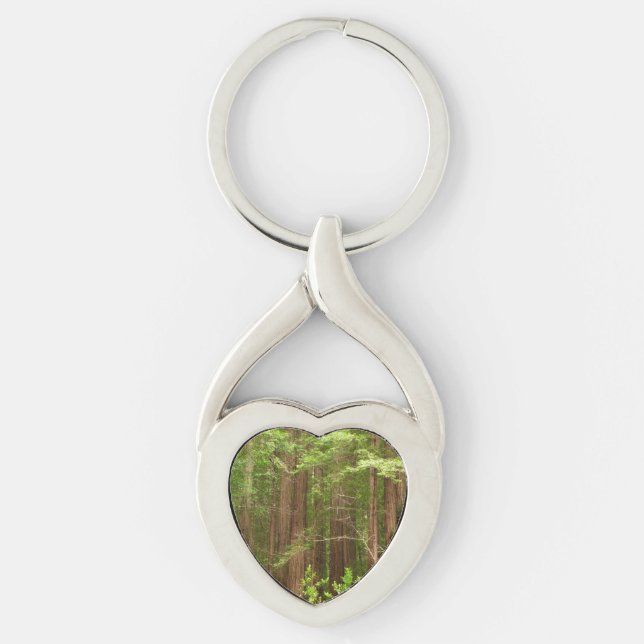 Redwood Träd vid Muir Skogen nationalmonument Twisted Heart Silverfärgad Nyckelring (Framsidan)