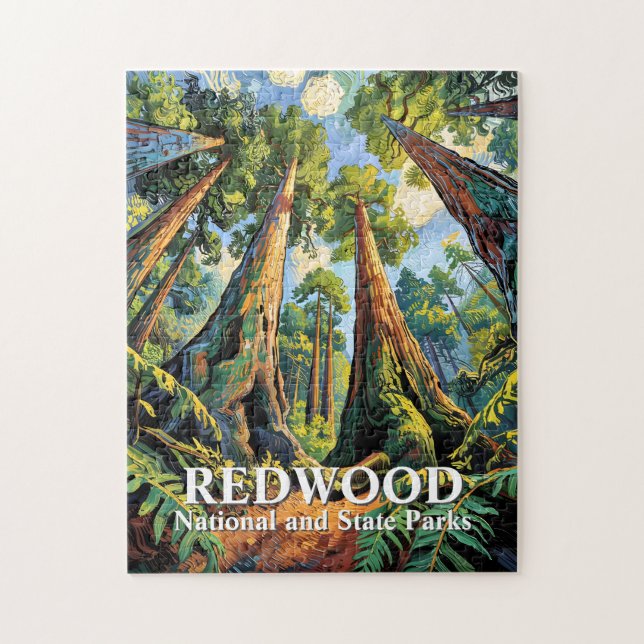 Redwoods National Park California Van Gogh Custom Pussel (Vertikal)