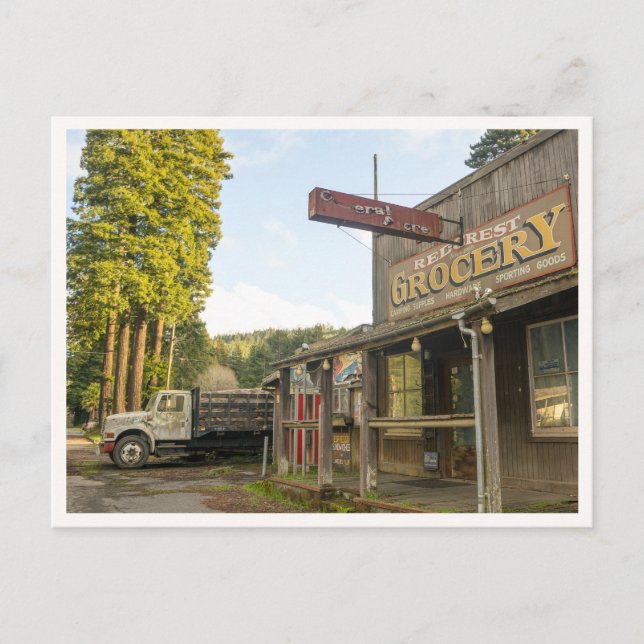 Redwoods National Park Trees & Rustic Grocery Vykort (Framsida)