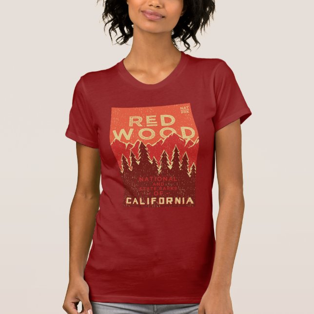 Redwoodträdnationalparkvintage affisch t shirt (Framsida)