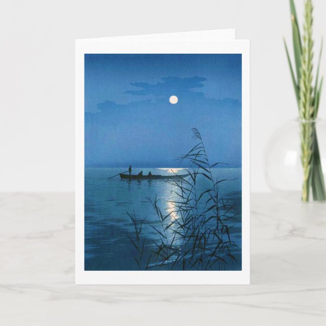 Reed Sjö och Full Moon, Koho Shoda, Woodcut Kort (Framsida)