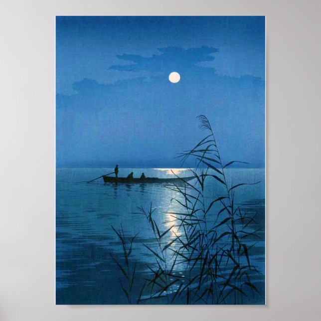 Reed Sjö och Full Moon, Koho Shoda, Woodcut Poster (Framsidan)