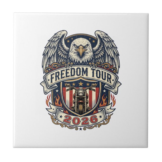 reedom Tour 2026 Vintage Eagle Motorcykel Kakelplatta (Framsidan)