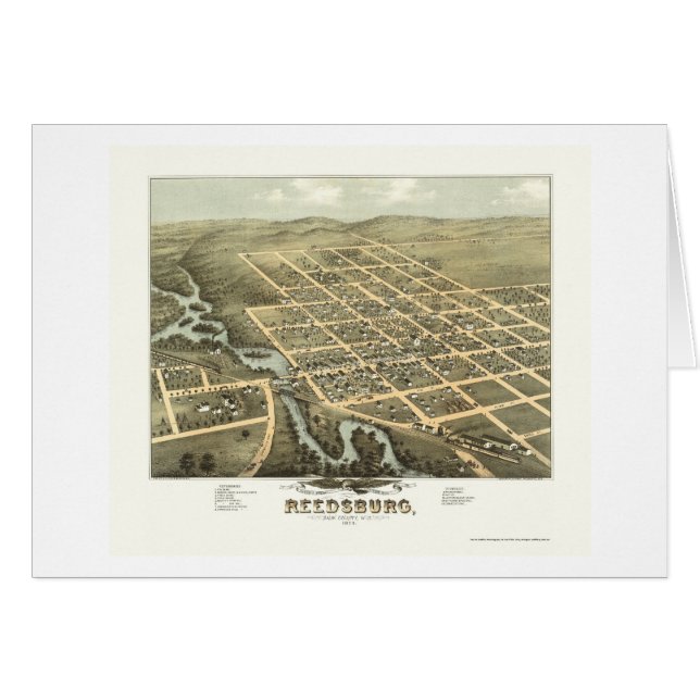 Reedsburg panorama- karta för WI - 1874 Hälsningskort (Framsidan Horizontal)