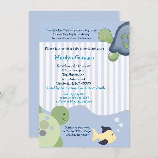 Reef Turtle (4x6) Boy Baby Shower-inbjudan Inbjudningar (Fram/baksida)