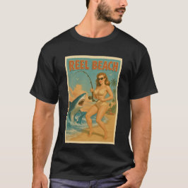 Reel Beach Shark Fishing Pin-Up Retro Coastal Life T Shirt