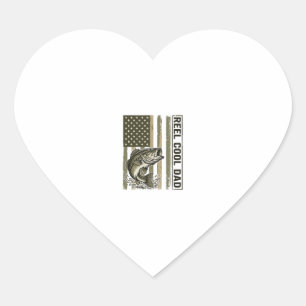 Reel Cool Dad Bass Fiske Flagga Vektor Design_1 Hjärtformat Klistermärke