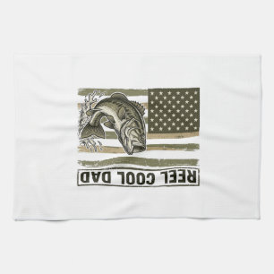 Reel Cool Dad Bass Fiske Flagga Vektor Design_1 Kökshandduk