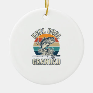 Reel Cool Farfar Fiske Vintage Solnedgång Skjorta_ Julgransprydnad Keramik