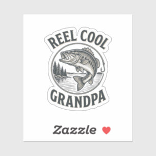 Reel Cool Farfar Vintage Fiske Bas T-Shirt Desig Klistermärken