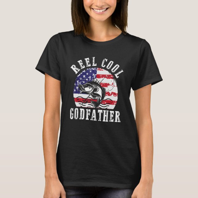 Reel Cool Godfather  US Flag Fisher  Godson Goddau T Shirt (Framsida)