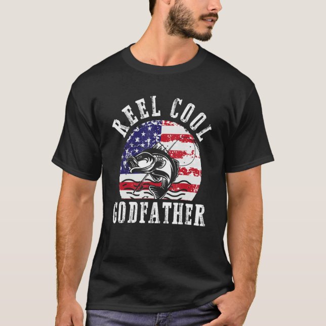 Reel Cool Godfather  US Flag Fisher  Godson Goddau T Shirt (Framsida)