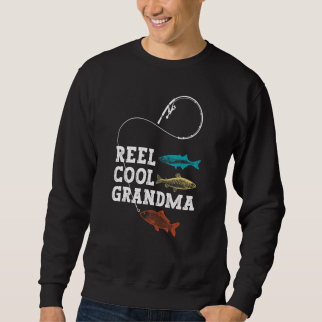 Reel Cool Grandma Fishing Fisherman Funny Gag Vint Lång Ärmad Tröja (Framsida)
